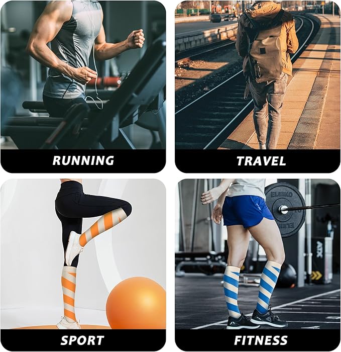fenglaoda 3 Pairs Compression Socks for Women & Men Knee High Nurse Pregnant Cute Medical Running Travel Athletic