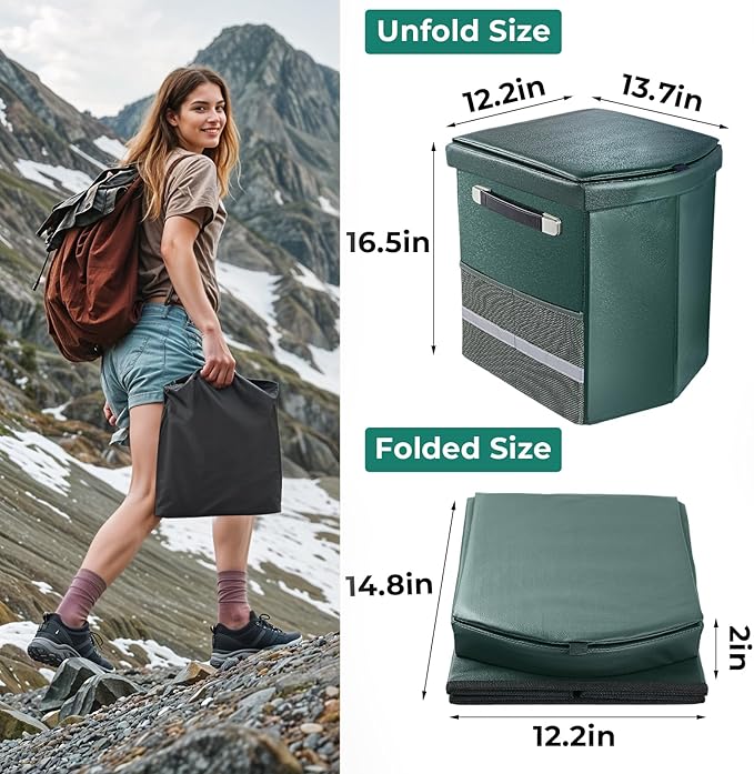 2026 Upgraded 16.5'' XL Portable Toilet for Adults,Tall Camping Toilet with Lid and Convenient Carry Bag, Portable Potty for Camping, Hiking, Car Travel,Truck, RV, Boating, Road Trips, Beach (Green)