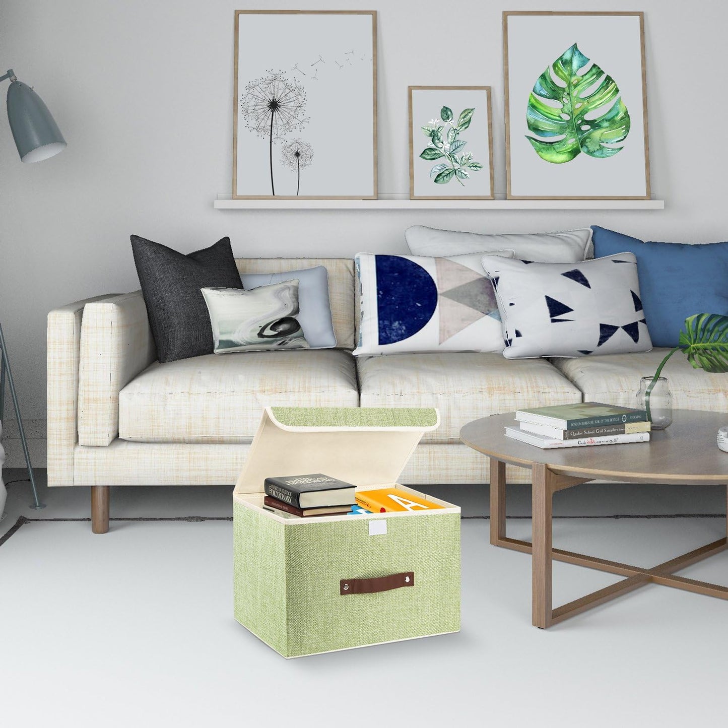 TYEERS Collapsible Storage Boxes, Washable Fabric Storage Bins with Lids, 14.9x9.8x9.8 inches, 3 Pack, Green