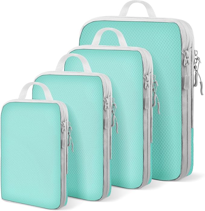 Compression Packing Cubes for Travel 4 Set Luggage Packing Organizer Bag Compressible Expandable Organizer Cubes For Carry On Luggage Suitcase Travel Essentials Accessories for Women Men