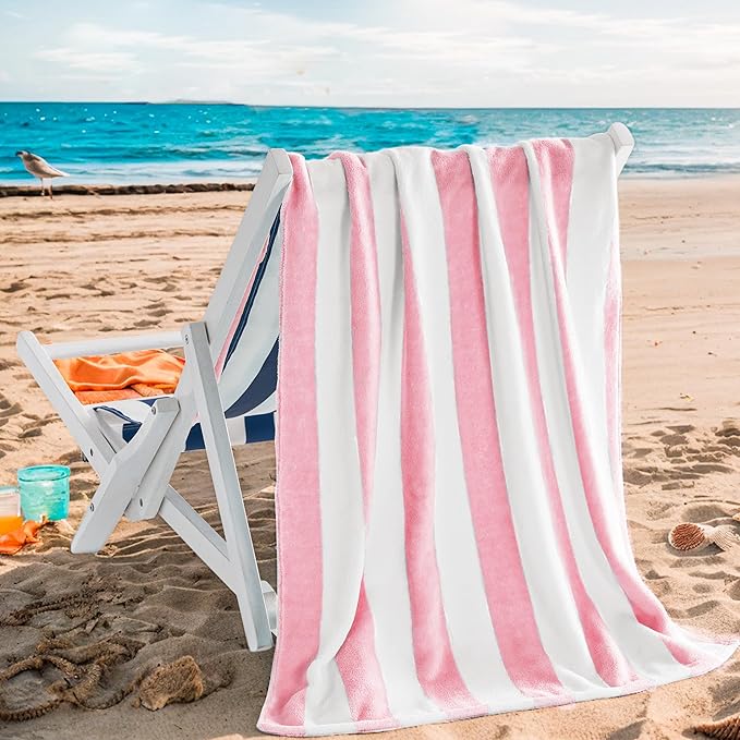 Touchat 4 Pack Cabana Stripe 250GSM Polyester Lightweight Quick-Dry Beach Towel & Blanket Combo- 30'' x 60'' Compact Travel Towel for Pool, Camping, Gym, Yoga | Ultra-Portable, Multi-Functional，Pink