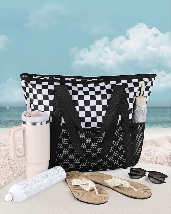 HOMESPON Beach Bag Large Waterproof Sandproof Tote for Women with Zipper and Mesh Pockets