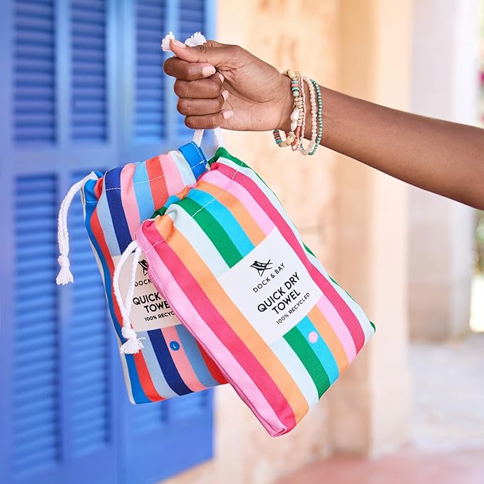 Dock & Bay Beach Towel - Quick Dry, Sand Free - Compact, Lightweight - 100% Recycled - Includes Bag - Ocean Pavilion - Large (160x90cm, 63x35)