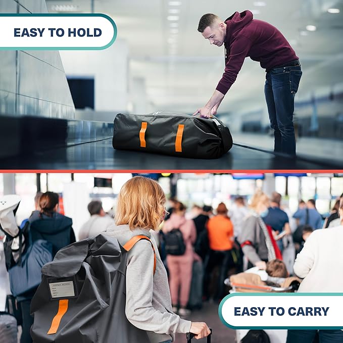 Bramble Extra Large Gate Check Stroller Bag for Airplane | 600D Oxford, Waterproof, Padded Adjustable Strap Single & Double Stroller Travel Bag for Airplane - Black