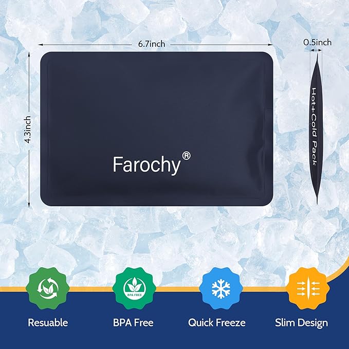 Farochy Reusable Ice Packs for Lunch Boxes - 2PCS Soft Ice Packs Freezer Packs for Cooler Gel Ice Packs, Keep Food Cold or Hot
