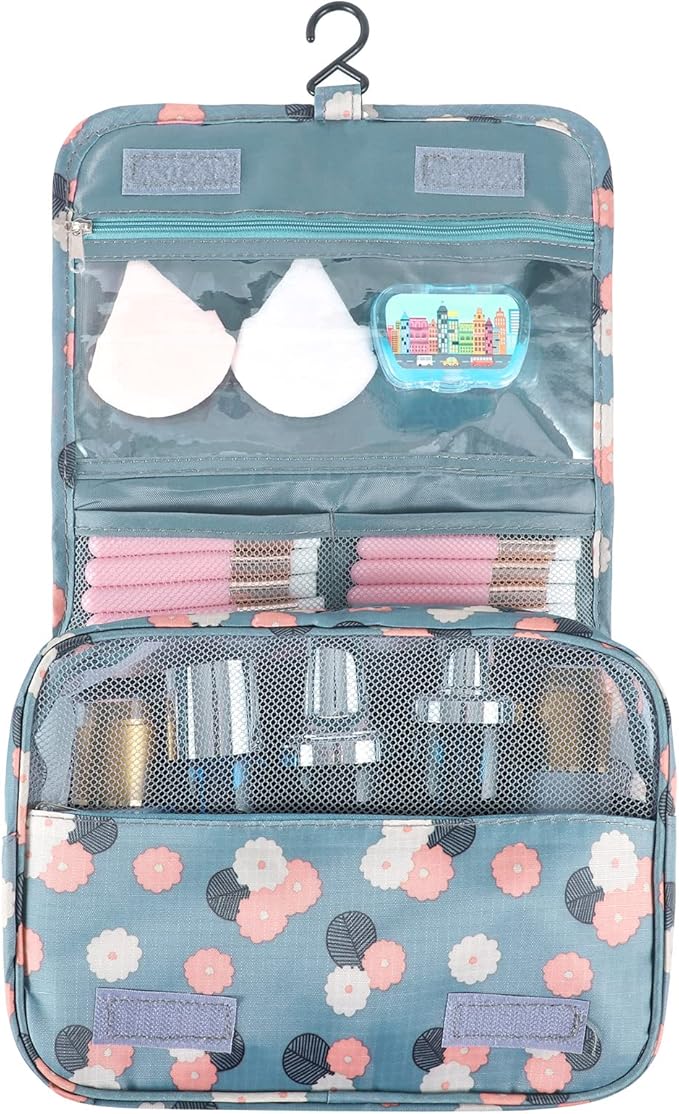 Pengxiaomei Toiletry Bag, Waterproof Hanging Cosmetic Bag Portable Travel Makeup Pouch Multifunction Handle Travel Toiletry Bag Organizer with Hook for Women Girls(Blue)