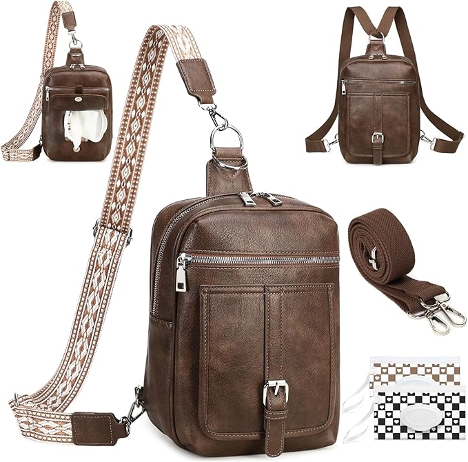 MYHOZEE Small Diaper Bag Crossbody Sling Purse for Women - 2 in 1 Leather Backpack with 2 Straps for Short Trips Work Daily | Mini diaper bag, Instant Wipes pocket, Adjustable Straps, Credit card slot, Moms and dads, Reusable Wipe pouchs