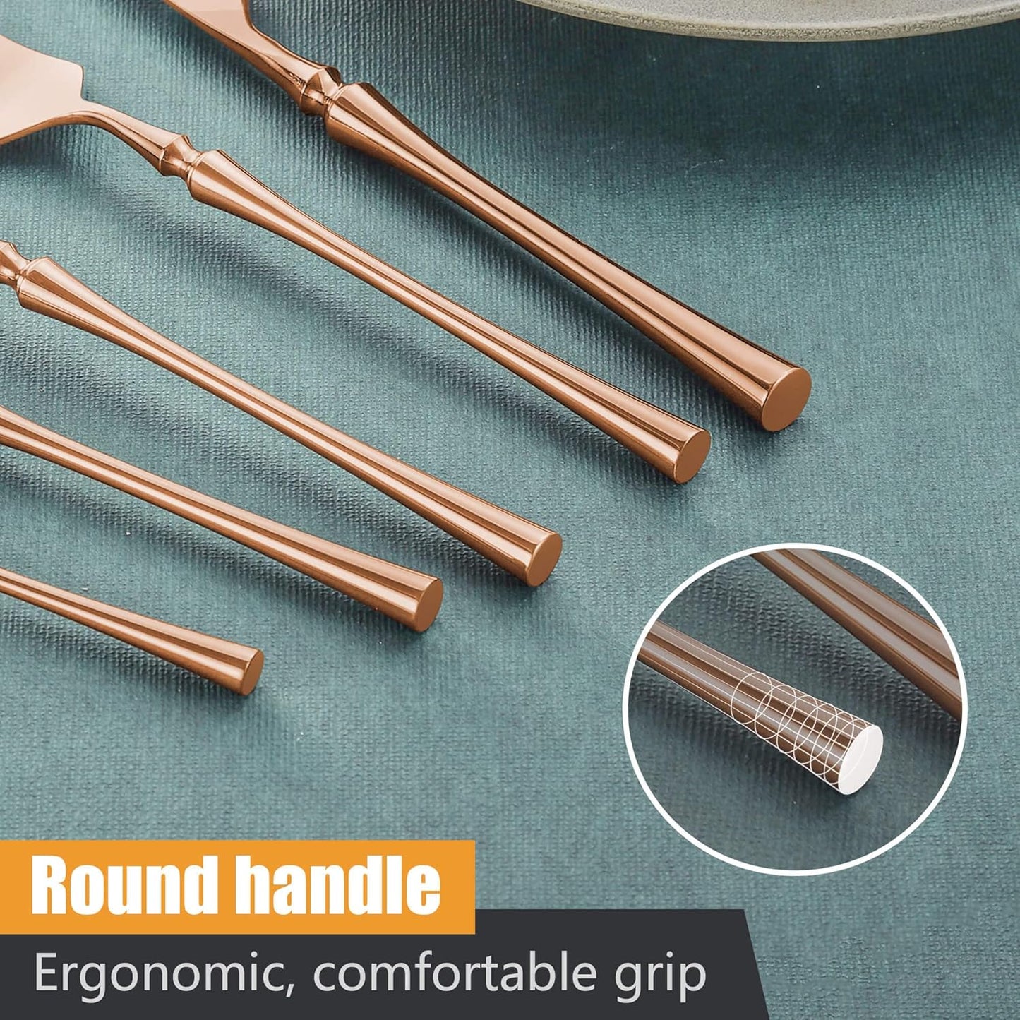 20-Piece Rose Gold Silverware Set for 4,Modern 18/10 Stainless Steel Flatware Set,Unique Rustic Cutlery Utensils Set,Spoon and Fork Set for Home, Restaurant,Mirror Polished,Dishwasher Safe