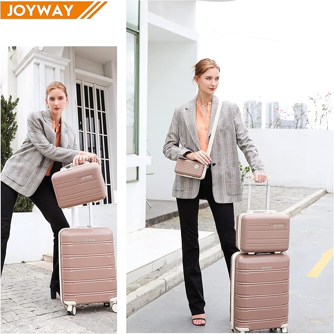 Joyway 20 Inch Carry On Luggage with TSA Lock, Durable Hardshell Suitcase for Travel, Unisex Checked Set for Men and Women Chocolate