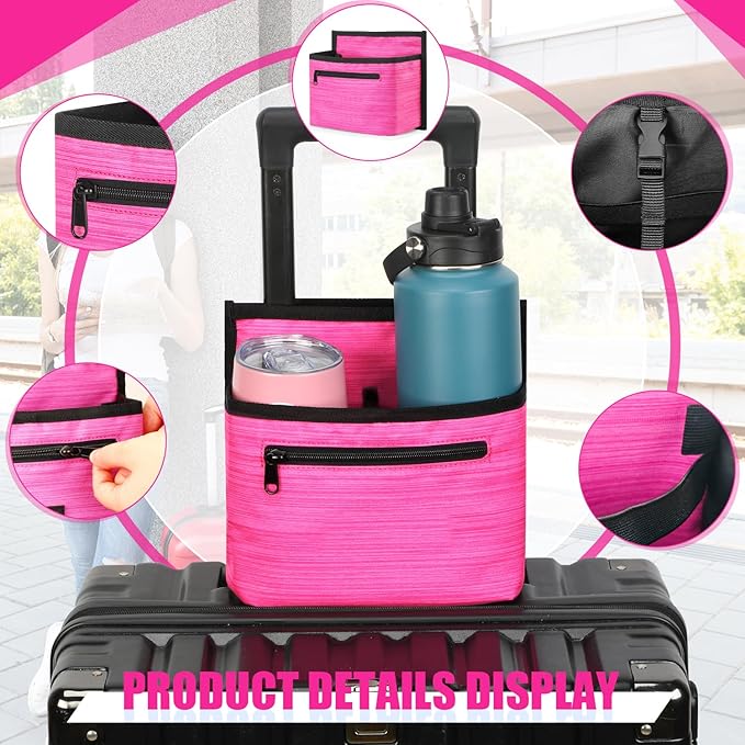 Luggage Travel Cup Holder Attachment for Suitcase Drink Carrier Caddy, Coffee Mug and Tumblers, Traveler Carry on Hands Free Accessory- Gifts for Flight Attendants Travelers Accessories