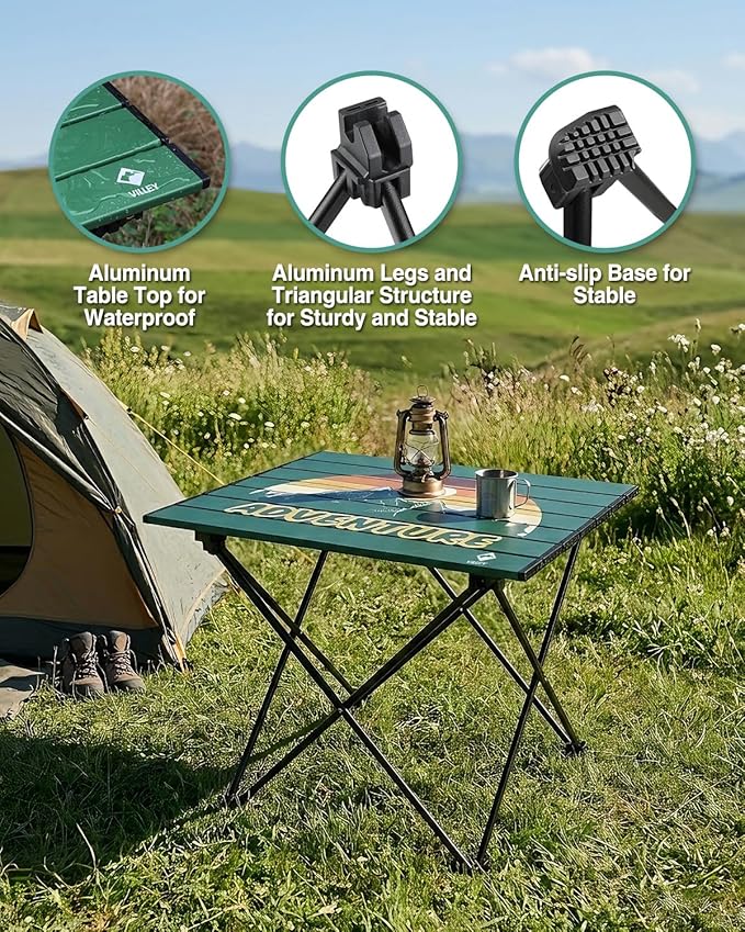 VILLEY Portable Camping Side Table, Ultralight Aluminum Folding Beach Table with Carry Bag for Outdoor Cooking, Picnic, Camp, Boat, Travel