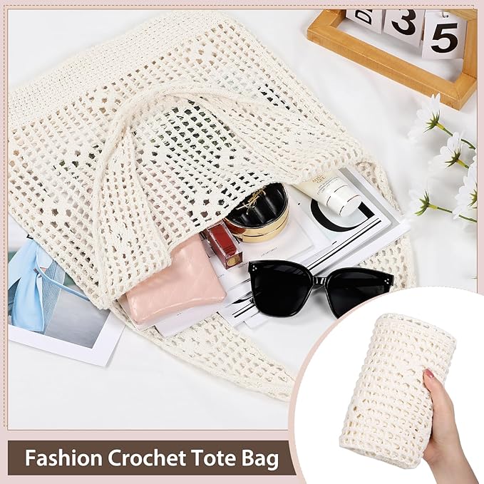 Sightor Crochet Tote Bag, Mesh Beach Bag Knit Summer Hobo Bag Vacation Boho Tote Bag for Women