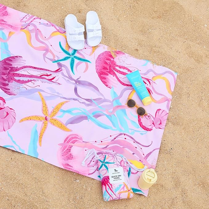 Dock & Bay Kid's Towel - Quick Dry, Sand Free - Compact, Lightweight - 100% Recycled - Includes Bag - Ready for This Jelly - Large (160x90cm, 63x35)
