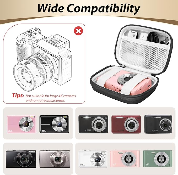 Digital Camera Case for CAMKORY, KODAK PIXPRO FZ45/FZ55, Canon IXUS 285 HS, Lecran, Small Travel Compact Camera Holder with Mesh Pocket for Accessories SD Card (Black)