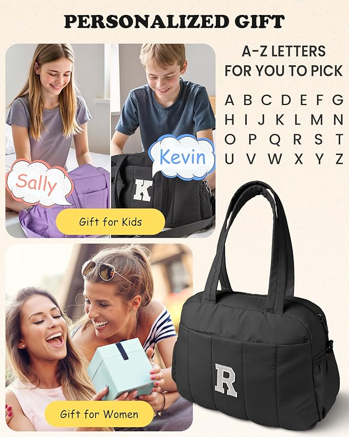 Gifts for Girls 10-12-Women Duffle Bag with Initial, Personal Item Travel Bags，Gym Bag with Wet Pocket Gifts for Daughter，Lightweight Travel Bags Personalized Tote with Makeup Pouch