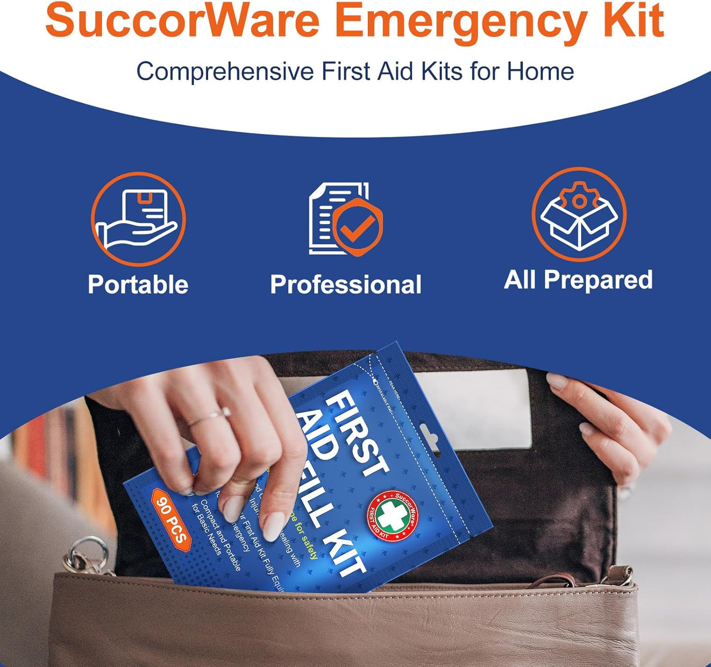 90 Pieces First Aid Refill Kit - Wound Care Kit Includes Bandages for Home, Travel, Hiking - Portable Replacement Kit for First Aid Medical Supplies（1 Set）