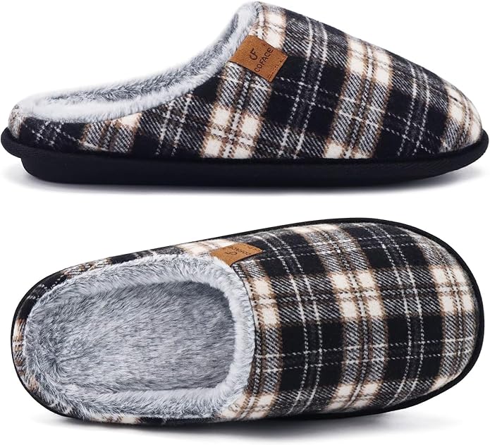 COFACE Mens Cozy Memory Foam Scuff Slippers Casual Slip On Warm House Shoes Indoor/Outdoor Sandal Slippers With Arch Support Rubber Sole Size 7-15
