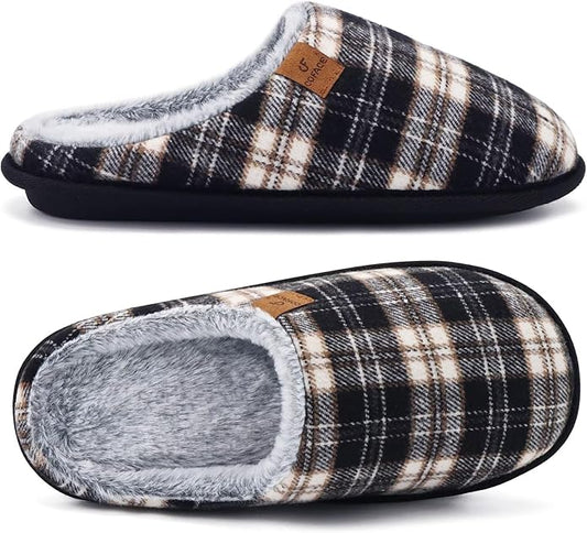 COFACE Mens Cozy Memory Foam Scuff Slippers Casual Slip On Warm House Shoes Indoor/Outdoor Sandal Slippers With Arch Support Rubber Sole Size 7-15
