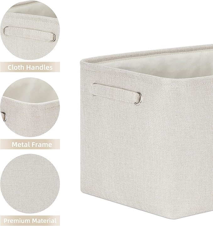 HNZIGE Large Fabric Storage Baskets for Storage 3 Pack Shelf Closet Storage Bins Baskets for Organizing Linen Cloth Decorative Baskets Organizers Home Nursery Toy Cream 15“ x 11” x 9“