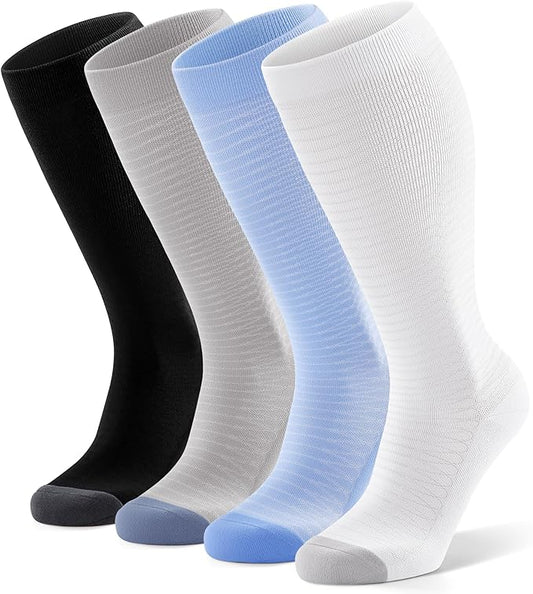 FITRELL 4 Pairs Compression Socks for Women & Men, 15-20mmHg Circulation Support for Athletic Travel Daily Wear