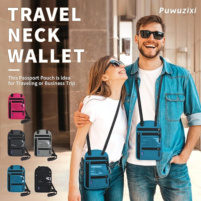 Passport Holder for Travel, RFID Travel Pouch Neck Wallet, Waterproof Passport Wallet for Women and Men, Lake Blue