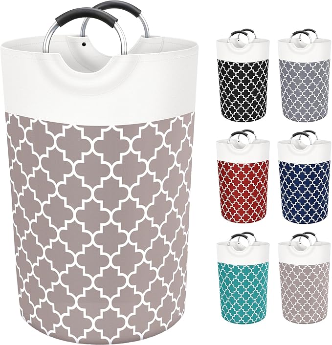 Large Laundry Basket Laundry Hamper Bag Washing Bin Clothes Bag Collapsible Tall With Handles Waterproof Travel Bathroom College Essentials Storage For College Dorm, Family (Khaki)115L