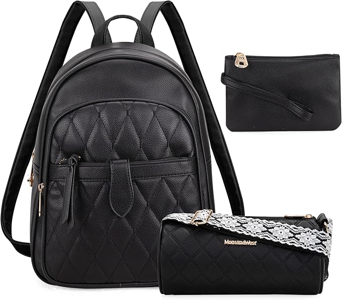 Montana West 3Pcs Anti Theft Backpack Purse for Women Small Quilted Backpack Set