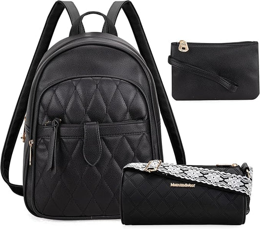 Montana West 3Pcs Anti Theft Backpack Purse for Women Small Quilted Backpack Set