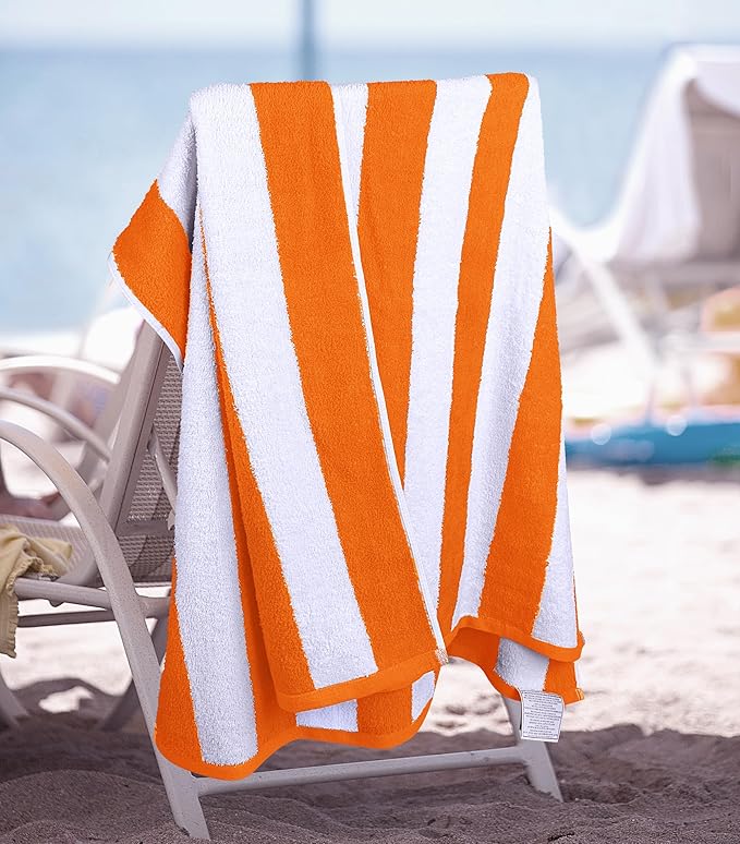 Utopia Towels 4 Pack Cabana Stripe Beach Towel, 30 by 60 Inches, Oversized 100% Ring Spun Cotton Pool Towels, Highly Absorbent Quick Dry Bath Towels for Beach, and Swim, Orange