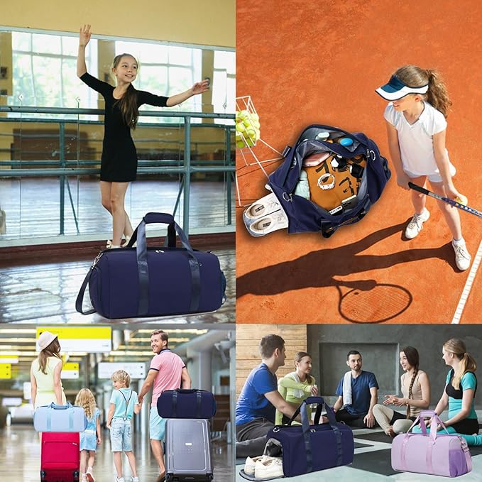 Dance Bag Sports Travel Duffle Ballet Gym Overnight Bag Yoga Bags with Shoes Compartment Solid Color Water Resistant（NavyBlue）