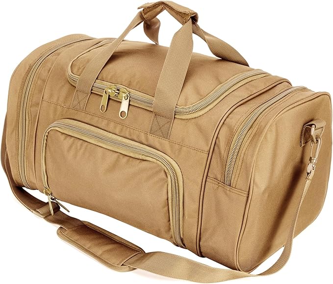 Small Duffel Bag Military Tactical Outdoor Gym Bag with Shoes Compartment for Sports Camping Hunting (TAN)