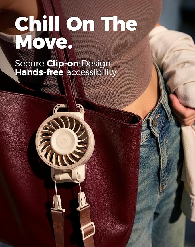 Diveblues Portable Handheld Fan, 7.4m/s High Speed Turbo Fan, 180° Foldable 4-in-1 Personal Neck Fan Carabiner Clip, 100 Speed Stepless Control, USB-C Rechargeable for Travel, Makeup Hot Flashes,D6036