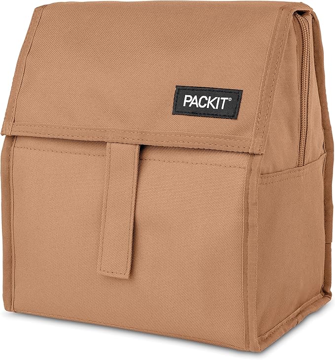 PackIt Freezable Lunch Bag, Almond, Built with EcoFreeze Technology, Foldable, Reusable, Zip and Fold Closure with Buckle Handle, Designed for Work Lunches and Fresh Lunch On the Go