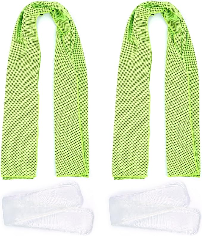 Dual-Action Cooling Neck Wraps, 37”x12” Cooling Towel + 220g Gel Sheet, Neck Coolers for Hot Weather, Ice Pack, Washable Gym Towel (2 Sets)