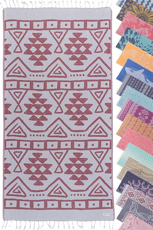 Authentic Cotton Turkish Beach Towel Quick Dry for Travel - 100% Cotton Beach Towel Large Oversized (69 x 37 inch) - Toallas de Playa para Adultos – Cloud, Sand Free, Lightweight Beach Items for Women
