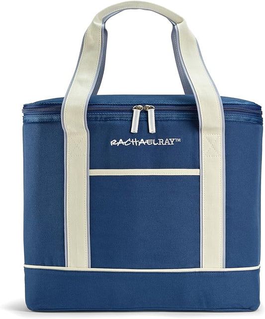 Rachael Ray Soft Reusable Insulated Canvas Grocery Tote Bag, Navy
