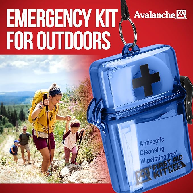 Avalanche Mini First Aid Kit, 30 Pcs Emergency Supplies Kit in Waterproof Case for Home, Car, Travel, Sports or Camping, First Aid Kit in Hard Case & Carabiner, Turquoise