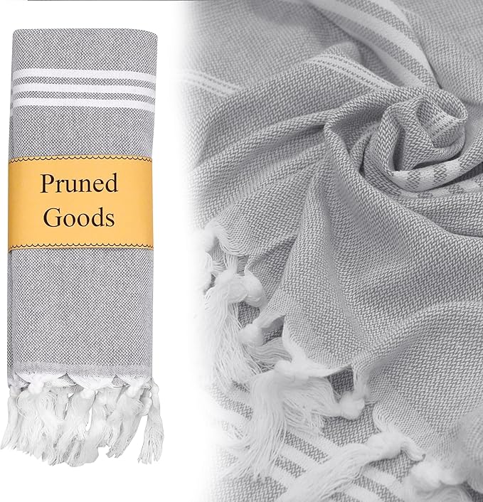 Turkish Beach Towel with Hidden Zipper Pocket 100% Cotton Oversized 72 x 37 Inches Quick Dry Sand Free Lightweight Compact for Beach, Pool, Travel, Bath, and Yoga (Light Gray)