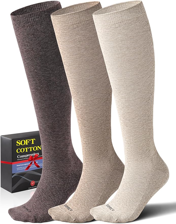 Soft Cotton Compression Socks for Women Men 20-30mmHg - Knee High Support for Circulation, Nurses, Pregnancy, Travel