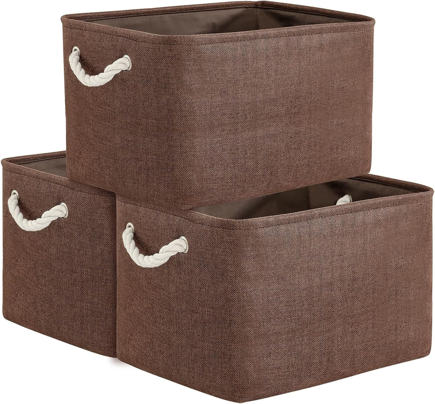 TheWarmHome Organization and Storage Basket for Shelves - 3 Pack 16x12x12 inch Fabric Storage Cubes, Cube Storage Bin for Organizing Closet Cloth Organizer Gift Toy (White & Brown)