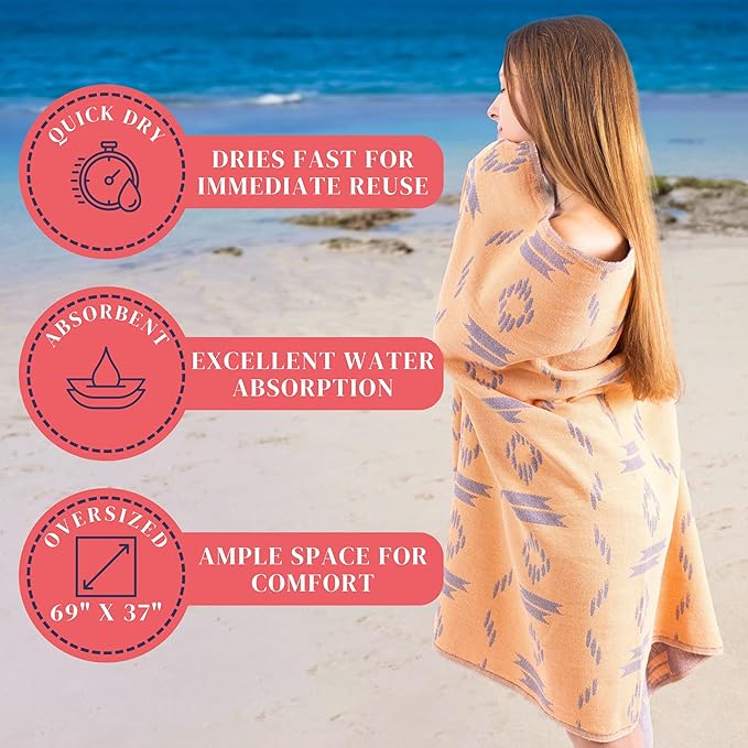 100% Cotton Turkish Beach Towels Oversized Sandproof - Quick Dry Travel Beach Towel for Adults (69 x 37 inch) - Cloud, Sandless, Fast Drying, Lightweight Beach Gifts for Women & Men - Blanket, Wrap