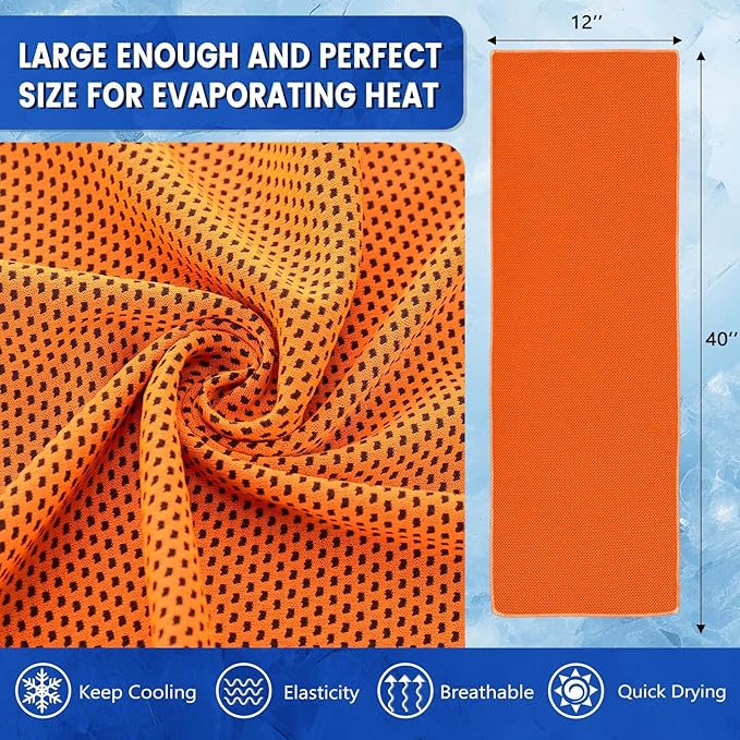 Hosuly 50 Pack Cooling Towels, 40"x12" Yoga Towels Ice Breathable Soft Chilly Sweat Rag Microfiber Workout Rags for Neck and Face for Gym Golf Sport Running(Orange)