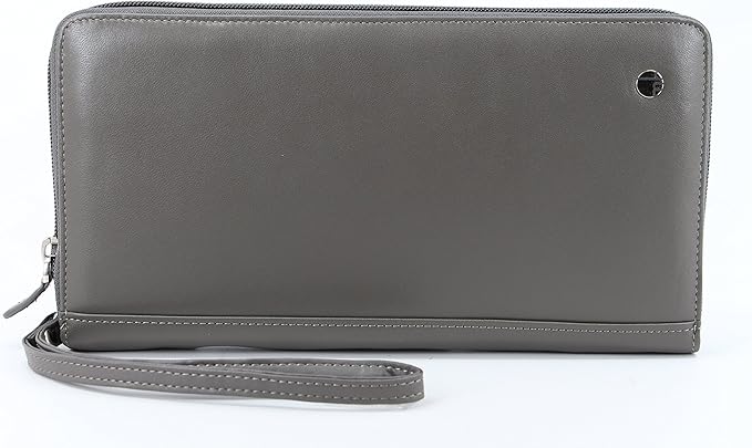 Zip-Around Passport Gray Unisex Leather Wallet Executive Boarding Pass Holder (Drizzling Mist)