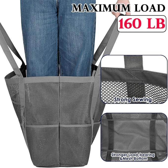 Mesh Beach Bag, Large Beach Tote with Zipper Pocket, Toys Pool Bag for Family Travel Vacation Cruise Essentials