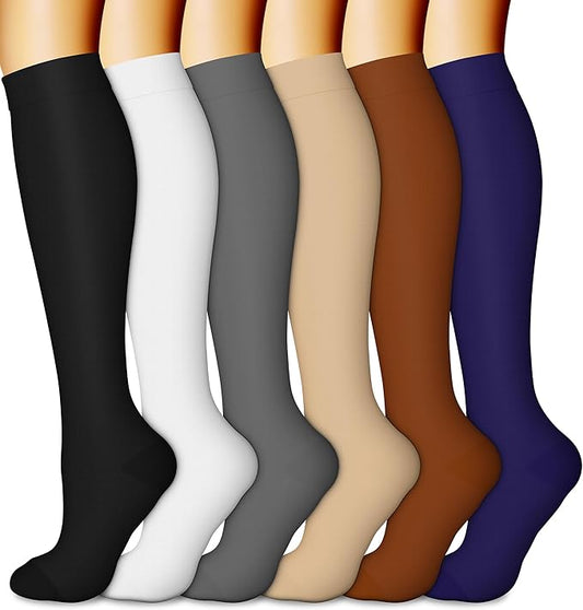 CHARMKING 6 Pairs-Compression Socks for Women & Men Circulation Best Support for Nurses, Running, Athletic,Flight Travel