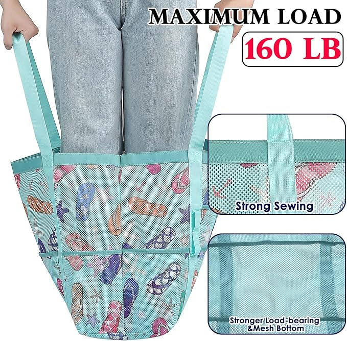 Mesh Beach Bag, Large Beach Tote with Zipper Pocket, Toys Pool Bag for Family Travel Vacation Cruise Essentials