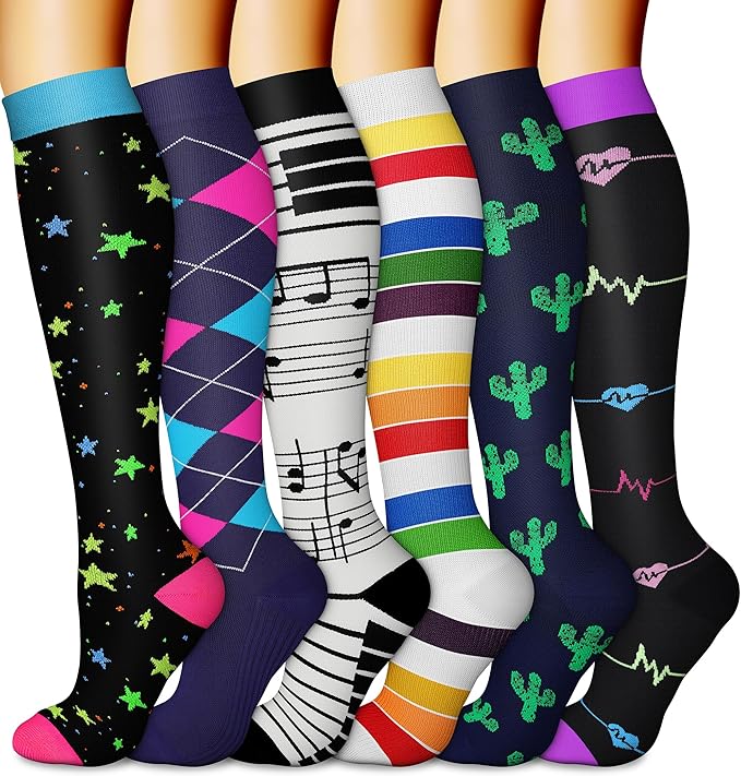 CHARMKING 6 Pairs-Compression Socks for Women & Men Circulation Best Support for Nurses, Running, Athletic,Flight Travel