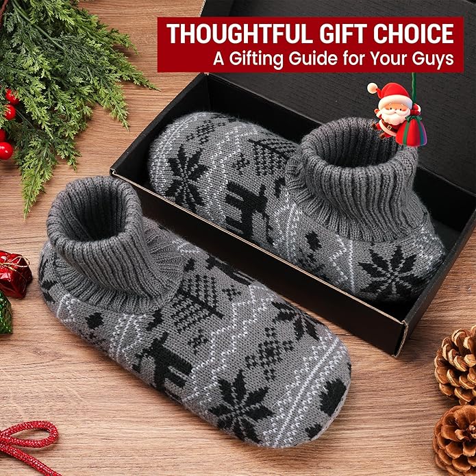 Ultrafun Fuzzy Slipper Socks for Men, Non Slip Warm Plushed Lined Indoor House Socks with Grips Christmas Gifts