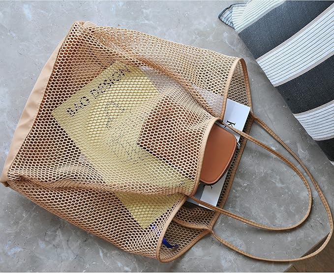 HOXIS Mesh Beach Tote Womens Shoulder Handbag