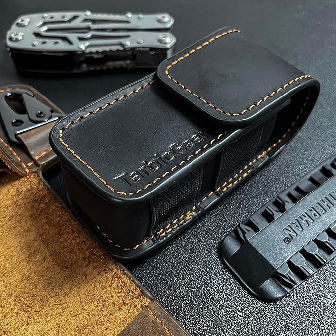 Leather Multitool Sheath for Belt, Multitool Holster with Belt Clip for Men, Pocket Organizer for Work, Fits for Leatherman, SOG, Gerber Tools